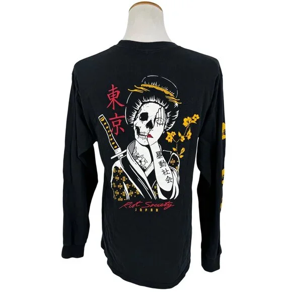Riot Society Black L/S Skull & Floral Graphic Print Tee | Streetwear Grunge Moto - Picture 2 of 13